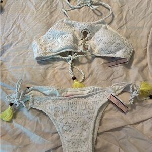 Victoria's Secret White Bikini with Yellow Tassels